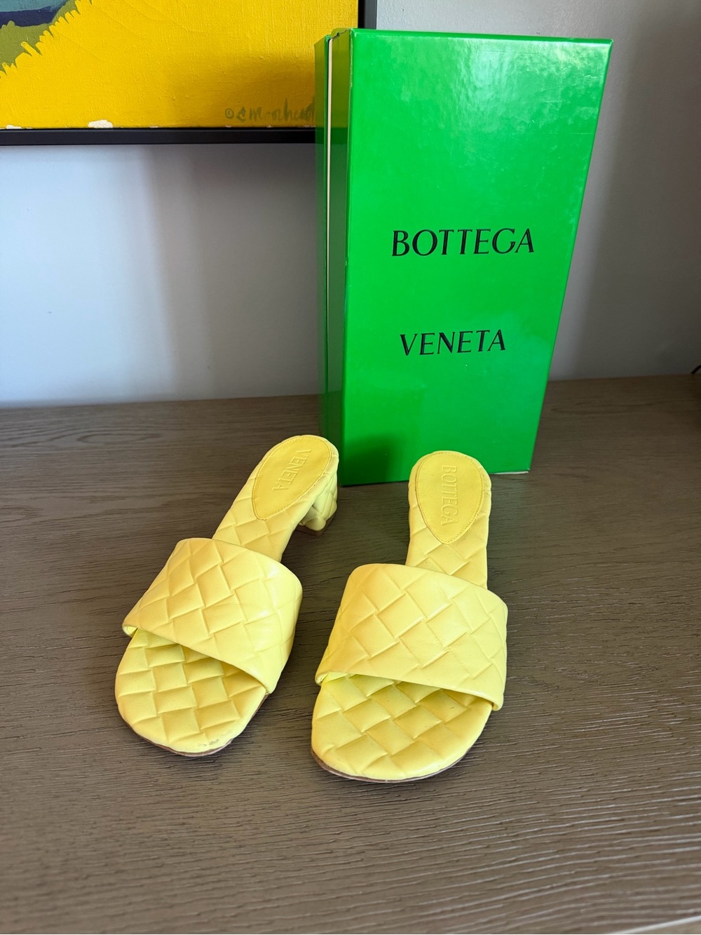 Bottega Veneta Yellow Quilted Slide Mules